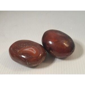 Carnelian Agate Palm Stones Set of 2 Polished Red Orange Crystal